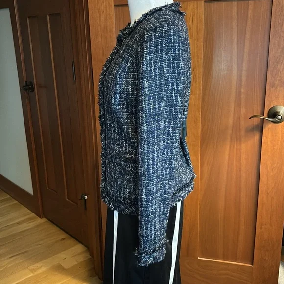 Land’s End Blue Tweed Jacket NWT Size 4 Fringe Texture Blazer/Jacket - Picture 3 of 9